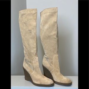 Calvin Klein Suede Wedge Knee High Boot 8